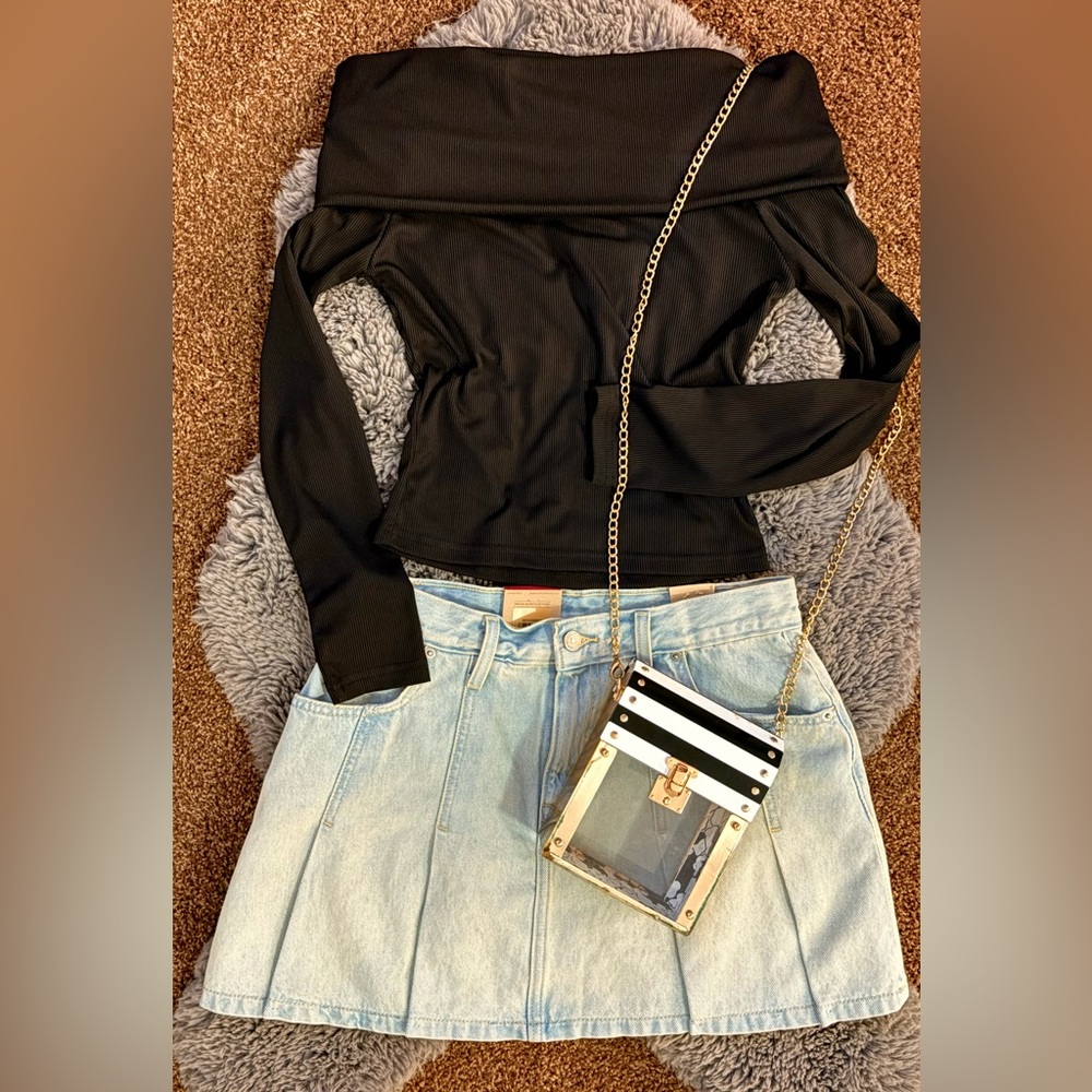 Levi's Sky Blue Denim Pleated Mini Skirt